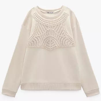 Свитшот Zara Crochet, светло-бежевый