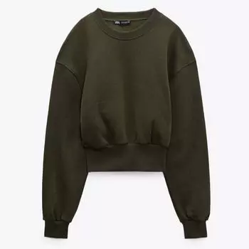 Свитшот Zara Cropped With Pleats, хаки