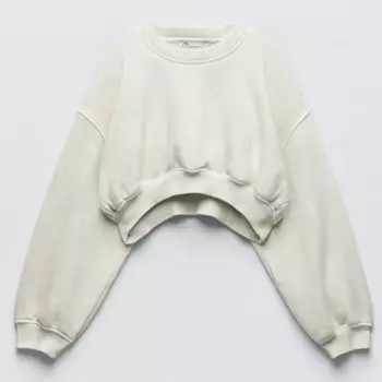 Свитшот Zara Faded Cropped, кремово-белый
