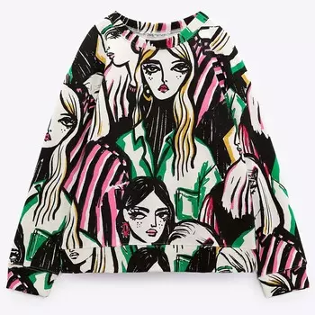 Свитшот Zara Printed, белый/мультиколор