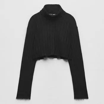 Свитшот Zara Ribbed Crop Top, черный