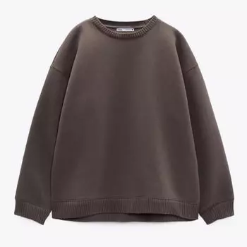 Свитшот Zara Ribbed Oversize, серо-коричневый