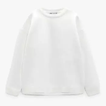 Свитшот Zara Ribbed Oversize, желтовато-белый