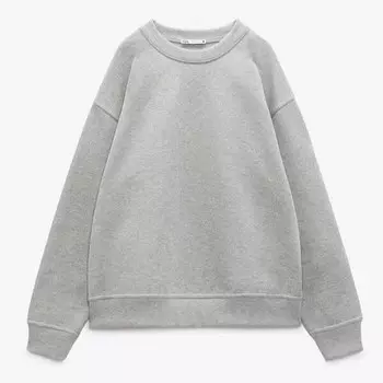 Свитшот Zara Ribbed Trim, серый меланж