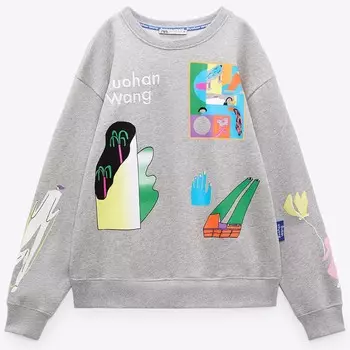 Свитшот Zara Ruohan Wang Print, серый