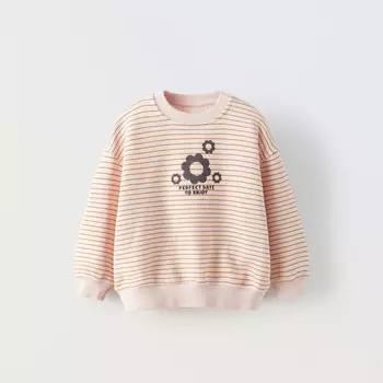 Свитшот Zara Striped Floral, пыльно-розовый