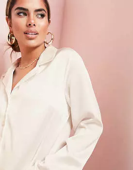Свободная атласная рубашка с длинными рукавами цвета устрицы ASOS Design