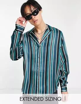 Свободная атласная рубашка в сине-серую полоску ASOS DESIGN