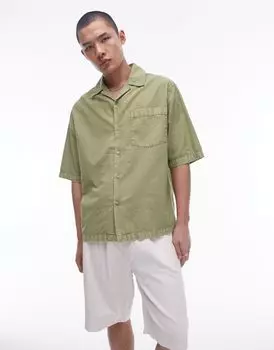 Свободная стираная рубашка с короткими рукавами Topman цвета хаки