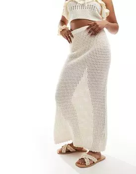 Свободная юбка макси из хлопка On цвета экрю, связанная крючком Cotton:On