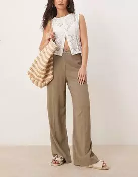 Свободные брюки прямого кроя ASOS DESIGN цвета хаки с льном