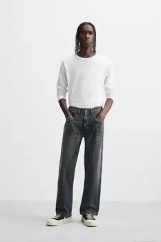 Свободные прямые джинсы ZARA, синий/зеленый