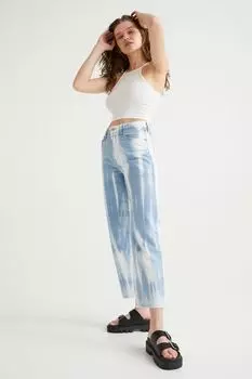 Свободные прямые высокие джинсы H&amp;M, голубой деним/тай-дай
