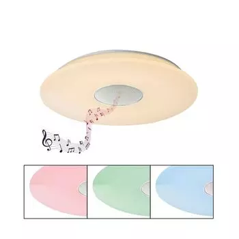 [T] Потолочный светильник Globo Lighting металл белый, пластик опал, белый, с регулировкой яркости, смена цвета, возможность фиксации цвета, функция памяти, ночник, пульт дистанционного управления, динамик 5 Вт, батарейка 2x AAA, : 530 мм, В: 85 мм, вкл
