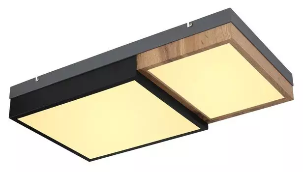 [T] Потолочный светильник Globo Lighting металл белый матовый, МДФ под дерево, металл черный матовый, пластик опаловый, несколько уровней с помощью настенного выключателя, функция памяти, 1 уровень: загорается рамка из МДФ, 2 уровень: загорается...