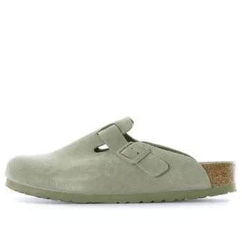 Тапочки boston soft footbed suede leather sandals 'faded khaki' Birkenstock, зеленый