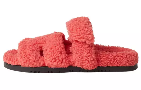 Тапочки меховые Herms Sherling Rose Du Desert женские, оранжевый