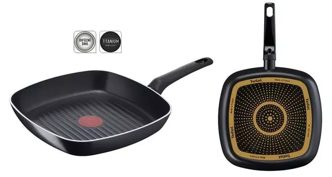 Tefal B55640, квадратная, сковорода-гриль, титан, алюминий, термоточка, керамика, газ, галоген