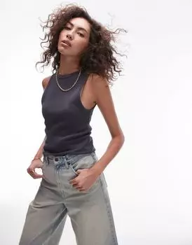 Темная футболка с узкими рукавами в рубчик от Topshop