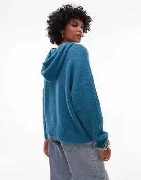 Темно-бирюзовая пушистая вязаная толстовка Topshop