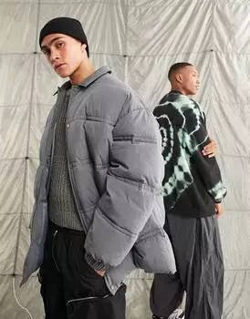 Темно-серая дутая куртка oversize ASOS DESIGN
