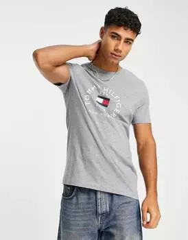 Темно-серая хлопковая футболка с логотипом Tommy Hilfiger