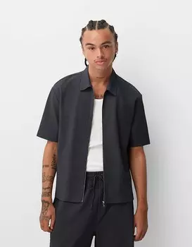 Темно-серая хлопковая рубашка Bershka с молнией на всю длину