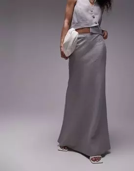Темно-серая юбка миди с льняным эффектом Topshop