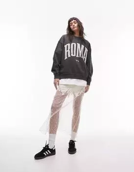 Темно-серая винтажная толстовка оверсайз Topshop с графическим принтом Roma 1973