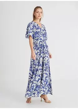 Темно-синее стандартное женское платье с V-образным вырезом W241598410 - Платье с коротким рукавом Wrangler, темно-синий