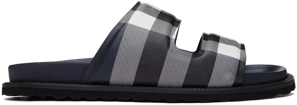 Темно-синие и белые шлепанцы в клетку Burberry