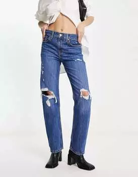 Темно-синие потертые джинсы Mom с заниженной талией Levi's