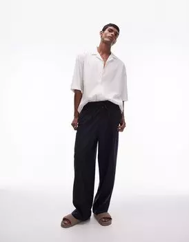 Темно-синие широкие брюки в полоску Topman