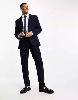 Темно-синие узкие костюмные брюки с перекрестной штриховкой ASOS