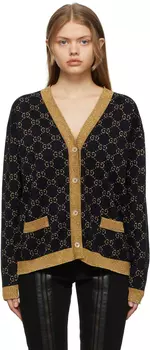 Темно-синий кардиган из хлопкового ламе с узором GG Gucci