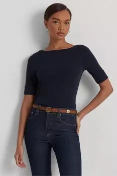 Темно-синяя футболка Judy из эластичного хлопка Lauren Ralph Lauren, синий