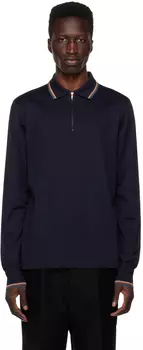 Темно-синяя футболка-поло с фирменными полосками Paul Smith