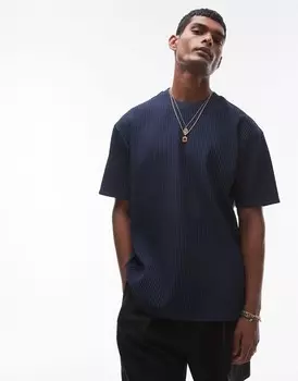 Темно-синяя плиссированная футболка оверсайз Topman