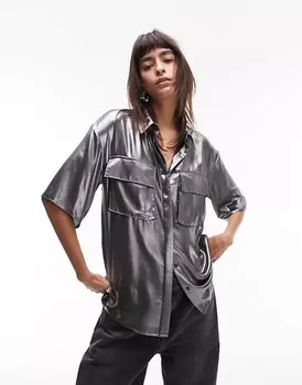 Темно-синяя рубашка Topshop