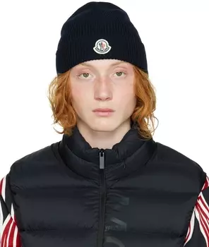 Темно-синяя шапка из натуральной шерсти Moncler