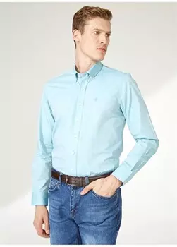 Темно-зеленая мужская рубашка Slim Fit с воротником на пуговицах Beymen Business