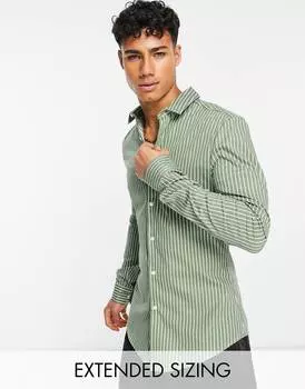 Темно-зеленая рубашка скинни в полоску ASOS DESIGN