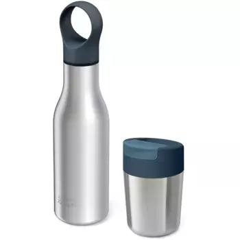 Термобутылка Joseph Joseph «Refill Reuse Repeat», (набор, 2 шт, упаковка 2), (флаконы 500 мл и стаканчики 340 мл в наборе), вакуумная изоляция, антрацит