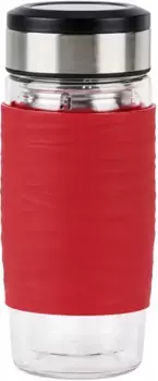 Термокружка Emsa "Tea Mug", (набор, 3 шт.), кружка для чая, 400 мл, 100% герметичность, 3 предмета, со съемным ситечком для чая 8,2х19,5 см, цвет rot/edelstahlfarben/transparent