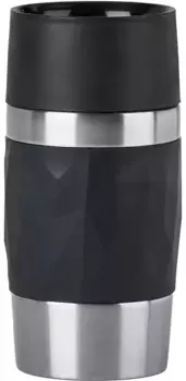 Термокружка Emsa "Travel Mug Compact", 0,3 л, нержавеющая сталь, 3 часа тепла/6 часов холода, отверстие для питья на 360°, можно мыть в посудомоечной машине 7,2х15 см, черный