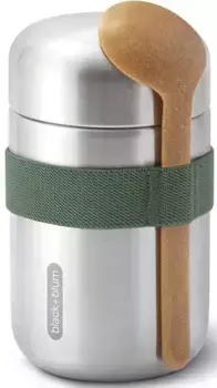 Термокружка "Food Flask" черная+блюм, долго сохраняет еду горячей, герметичная, в комплекте ложка, 400 мл Black+blum 9х15 см, 400мл, оливково-зеленый