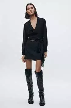 Текстурированная блузка ZARA, черный
