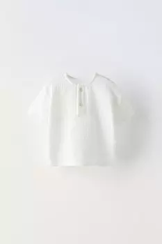 Текстурированная рубашка хенли ZARA, устрично-белый
