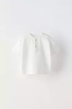 Текстурированная рубашка хенли ZARA, устрично-белый