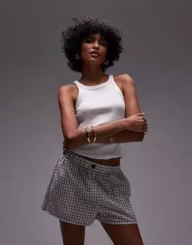 Текстурированные шорты-боксеры Topshop с эффектом потертости в однотонную клетку